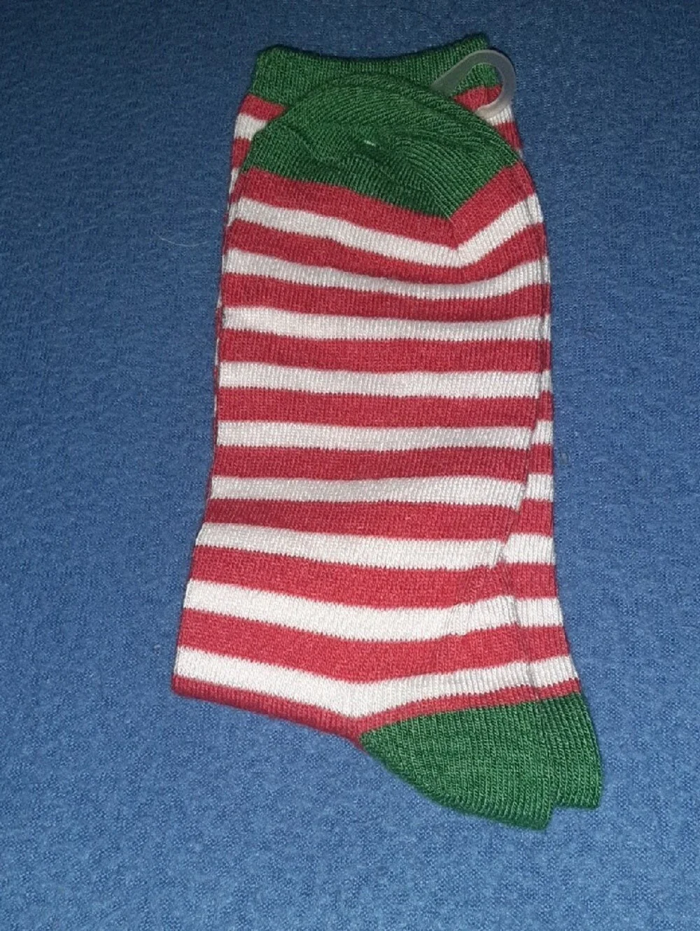 Christmas Women's Red & White Stripe Socks with Green Trim